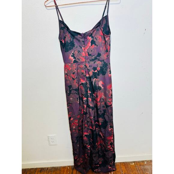 SLATE & WILLOW Red Purple Ruched Floral Side Slit Scoop Neck Dress size 0 - Picture 6 of 16